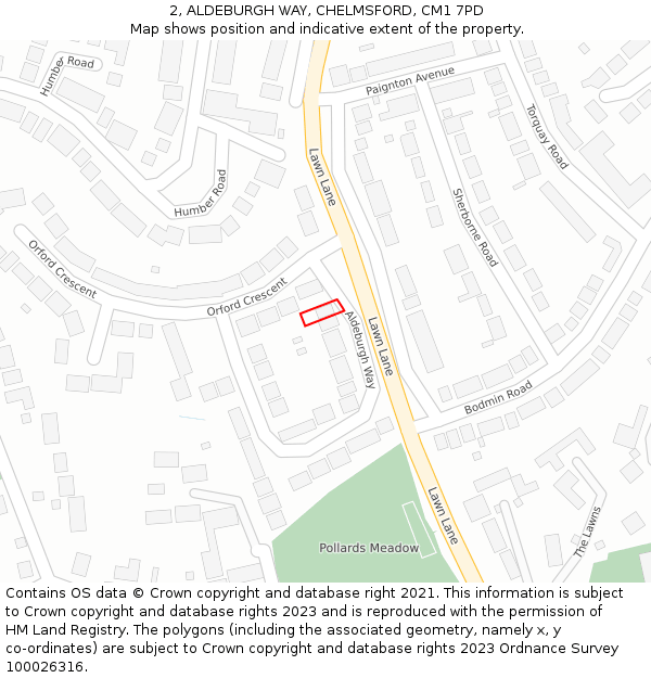 2, ALDEBURGH WAY, CHELMSFORD, CM1 7PD: Location map and indicative extent of plot