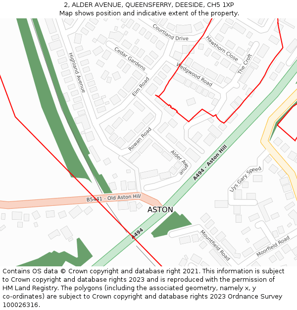 2, ALDER AVENUE, QUEENSFERRY, DEESIDE, CH5 1XP: Location map and indicative extent of plot