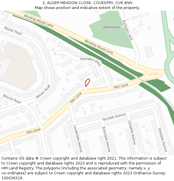 2, ALDER MEADOW CLOSE, COVENTRY, CV6 4NN: Location map and indicative extent of plot