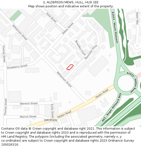 2, ALDERSON MEWS, HULL, HU9 1EE: Location map and indicative extent of plot