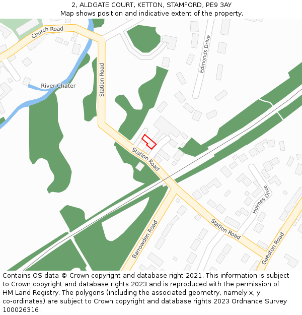 2, ALDGATE COURT, KETTON, STAMFORD, PE9 3AY: Location map and indicative extent of plot