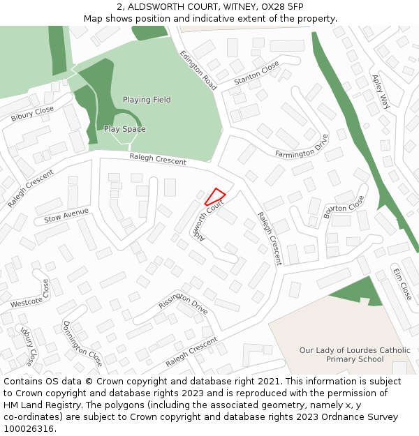 2, ALDSWORTH COURT, WITNEY, OX28 5FP: Location map and indicative extent of plot