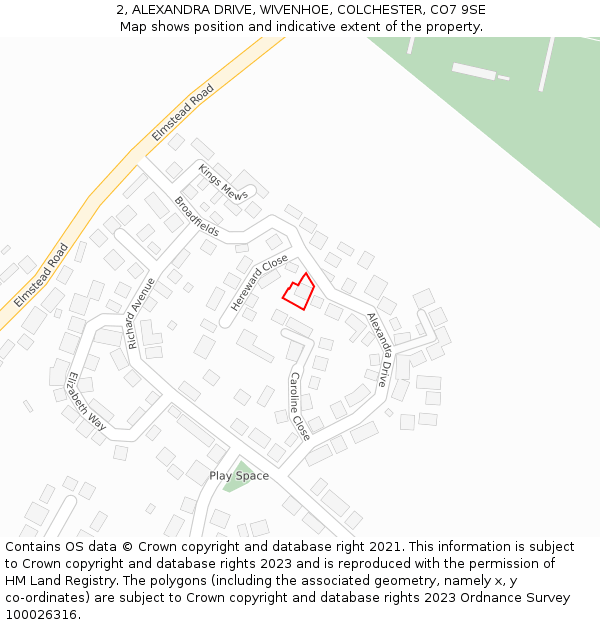 2, ALEXANDRA DRIVE, WIVENHOE, COLCHESTER, CO7 9SE: Location map and indicative extent of plot
