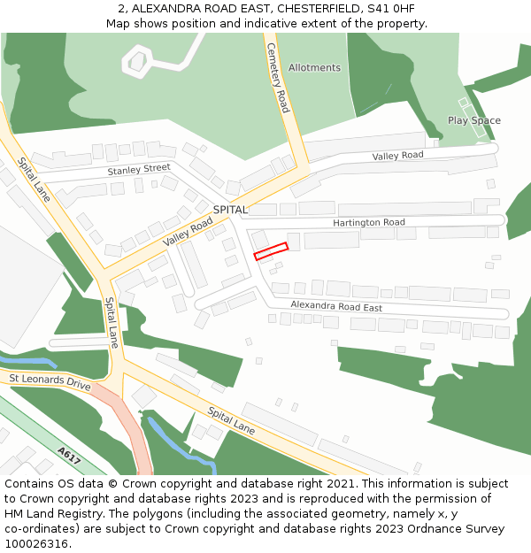 2, ALEXANDRA ROAD EAST, CHESTERFIELD, S41 0HF: Location map and indicative extent of plot