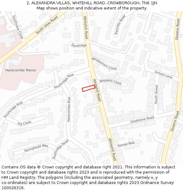 2, ALEXANDRA VILLAS, WHITEHILL ROAD, CROWBOROUGH, TN6 1JN: Location map and indicative extent of plot