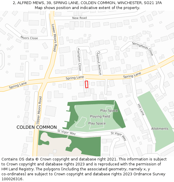 2, ALFRED MEWS, 39, SPRING LANE, COLDEN COMMON, WINCHESTER, SO21 1FA: Location map and indicative extent of plot