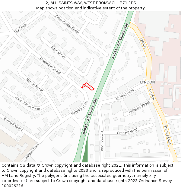 2, ALL SAINTS WAY, WEST BROMWICH, B71 1PS: Location map and indicative extent of plot