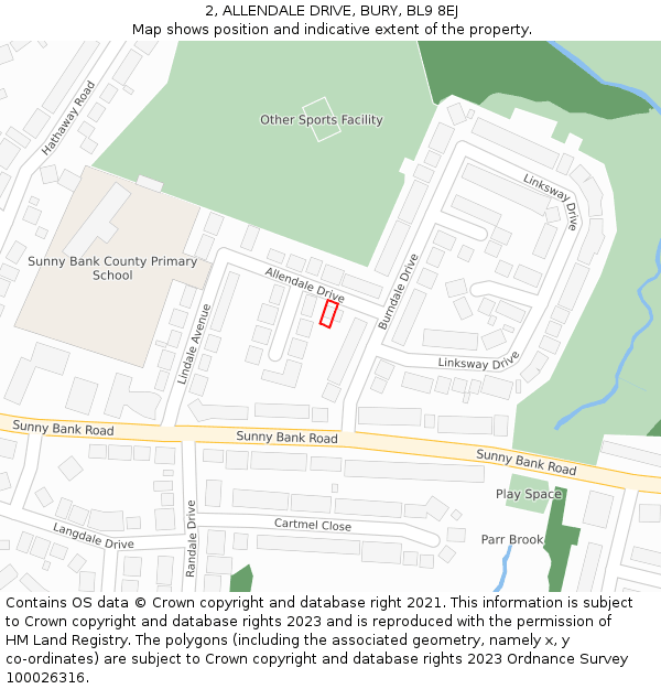 2, ALLENDALE DRIVE, BURY, BL9 8EJ: Location map and indicative extent of plot