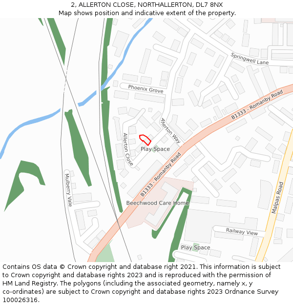 2, ALLERTON CLOSE, NORTHALLERTON, DL7 8NX: Location map and indicative extent of plot