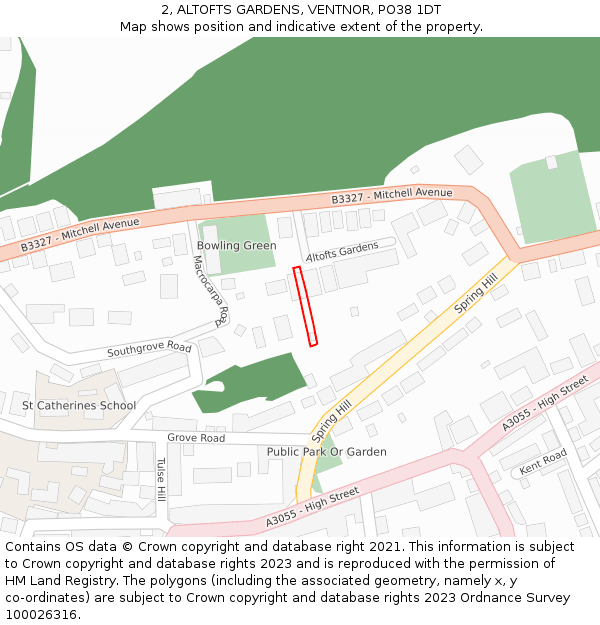 2, ALTOFTS GARDENS, VENTNOR, PO38 1DT: Location map and indicative extent of plot