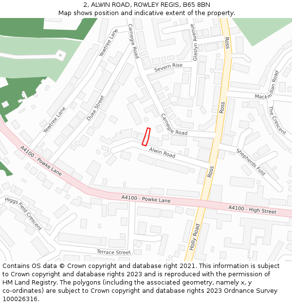 2, ALWIN ROAD, ROWLEY REGIS, B65 8BN: Location map and indicative extent of plot