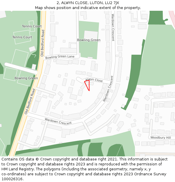 2, ALWYN CLOSE, LUTON, LU2 7JX: Location map and indicative extent of plot