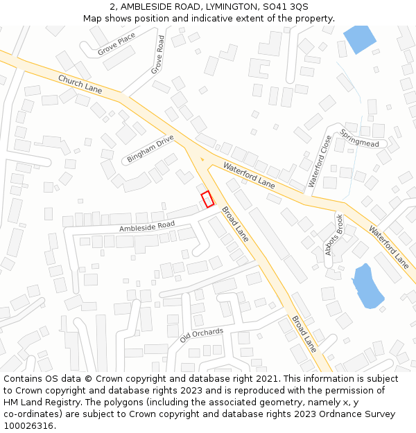 2, AMBLESIDE ROAD, LYMINGTON, SO41 3QS: Location map and indicative extent of plot