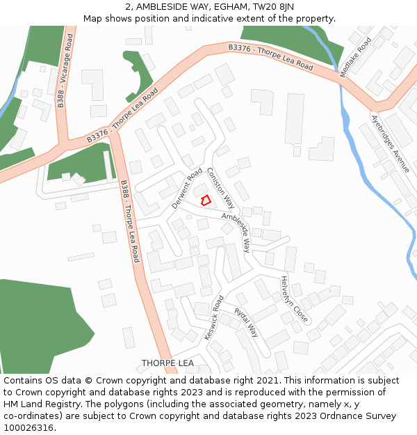 2, AMBLESIDE WAY, EGHAM, TW20 8JN: Location map and indicative extent of plot