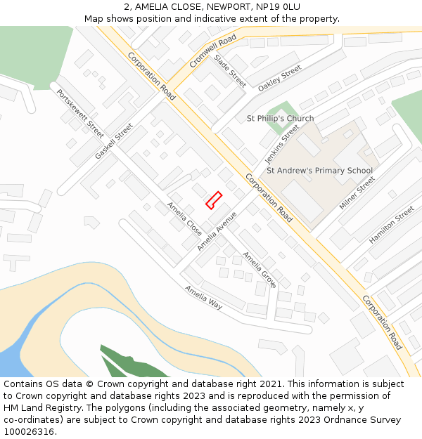 2, AMELIA CLOSE, NEWPORT, NP19 0LU: Location map and indicative extent of plot