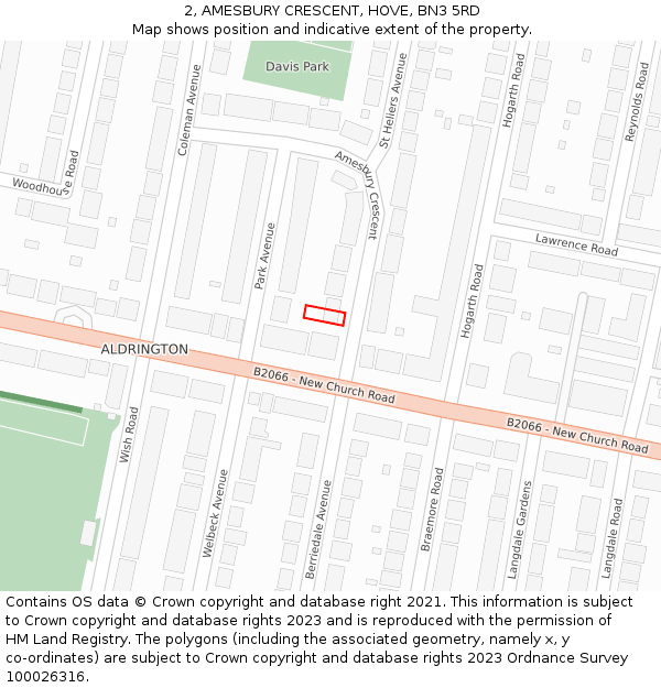 2, AMESBURY CRESCENT, HOVE, BN3 5RD: Location map and indicative extent of plot