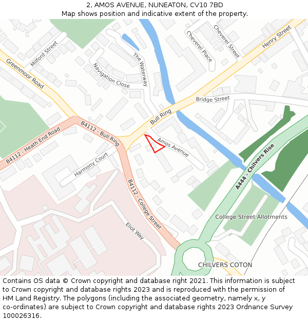 2, AMOS AVENUE, NUNEATON, CV10 7BD: Location map and indicative extent of plot