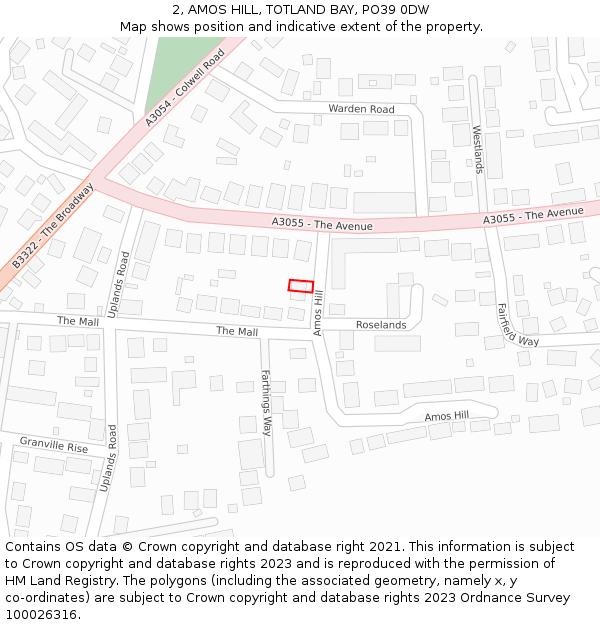 2, AMOS HILL, TOTLAND BAY, PO39 0DW: Location map and indicative extent of plot