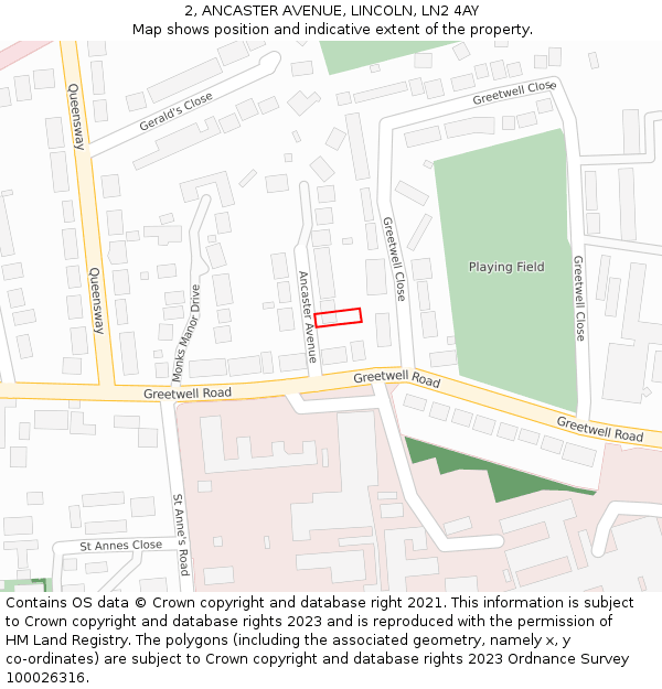 2, ANCASTER AVENUE, LINCOLN, LN2 4AY: Location map and indicative extent of plot