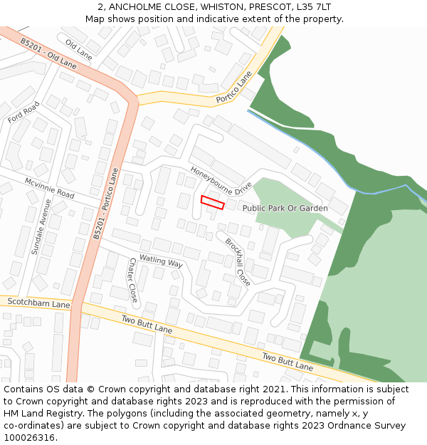 2, ANCHOLME CLOSE, WHISTON, PRESCOT, L35 7LT: Location map and indicative extent of plot