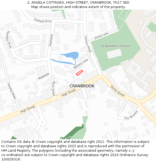 2, ANGELA COTTAGES, HIGH STREET, CRANBROOK, TN17 3ED: Location map and indicative extent of plot