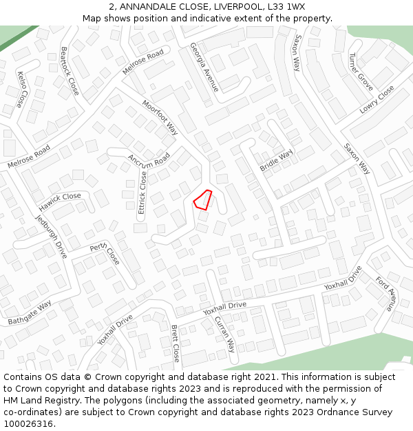 2, ANNANDALE CLOSE, LIVERPOOL, L33 1WX: Location map and indicative extent of plot