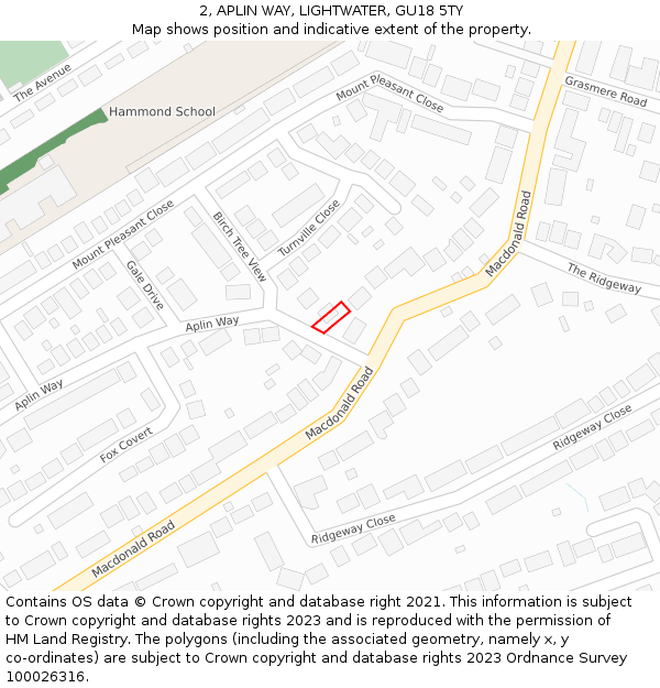 2, APLIN WAY, LIGHTWATER, GU18 5TY: Location map and indicative extent of plot