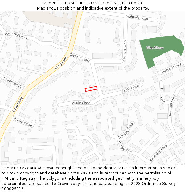 2, APPLE CLOSE, TILEHURST, READING, RG31 6UR: Location map and indicative extent of plot
