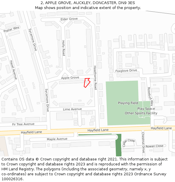 2, APPLE GROVE, AUCKLEY, DONCASTER, DN9 3ES: Location map and indicative extent of plot