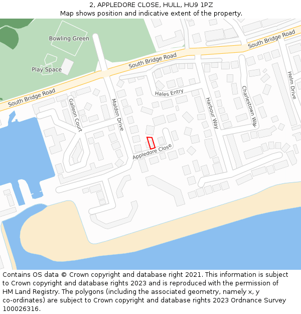 2, APPLEDORE CLOSE, HULL, HU9 1PZ: Location map and indicative extent of plot