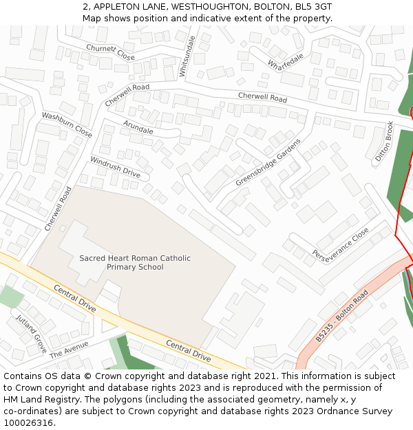 2, APPLETON LANE, WESTHOUGHTON, BOLTON, BL5 3GT: Location map and indicative extent of plot