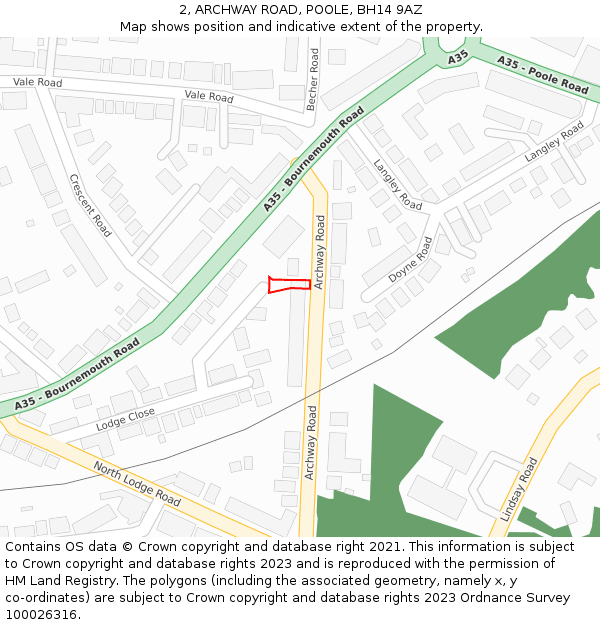 2, ARCHWAY ROAD, POOLE, BH14 9AZ: Location map and indicative extent of plot