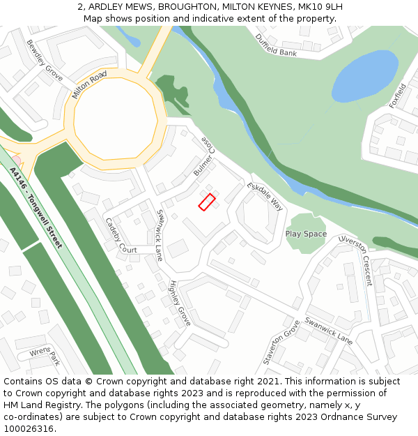 2, ARDLEY MEWS, BROUGHTON, MILTON KEYNES, MK10 9LH: Location map and indicative extent of plot