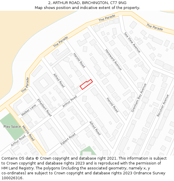 2, ARTHUR ROAD, BIRCHINGTON, CT7 9NG: Location map and indicative extent of plot