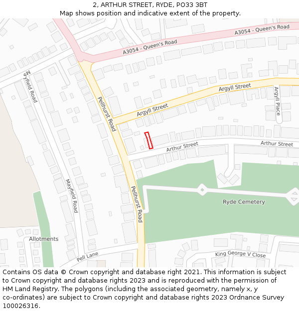 2, ARTHUR STREET, RYDE, PO33 3BT: Location map and indicative extent of plot