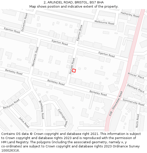 2, ARUNDEL ROAD, BRISTOL, BS7 8HA: Location map and indicative extent of plot