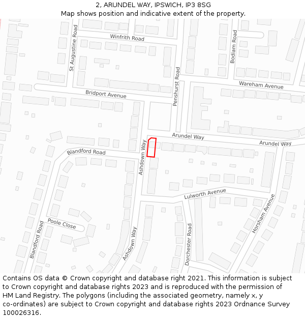 2, ARUNDEL WAY, IPSWICH, IP3 8SG: Location map and indicative extent of plot