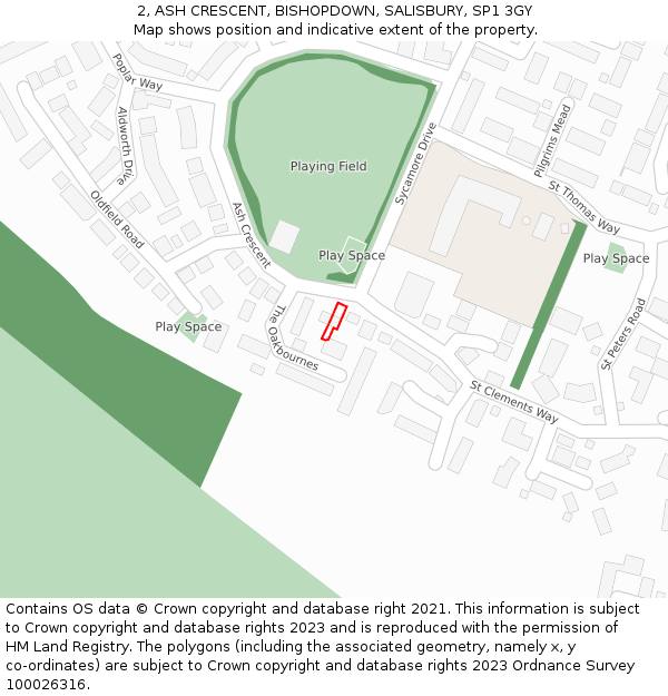 2, ASH CRESCENT, BISHOPDOWN, SALISBURY, SP1 3GY: Location map and indicative extent of plot