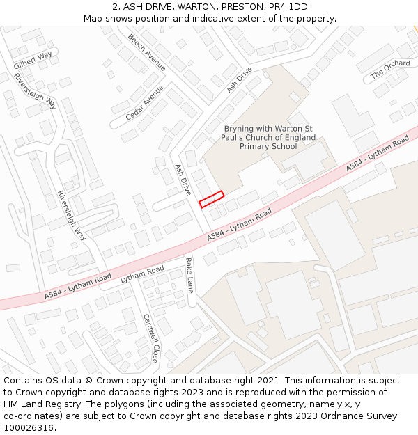 2, ASH DRIVE, WARTON, PRESTON, PR4 1DD: Location map and indicative extent of plot