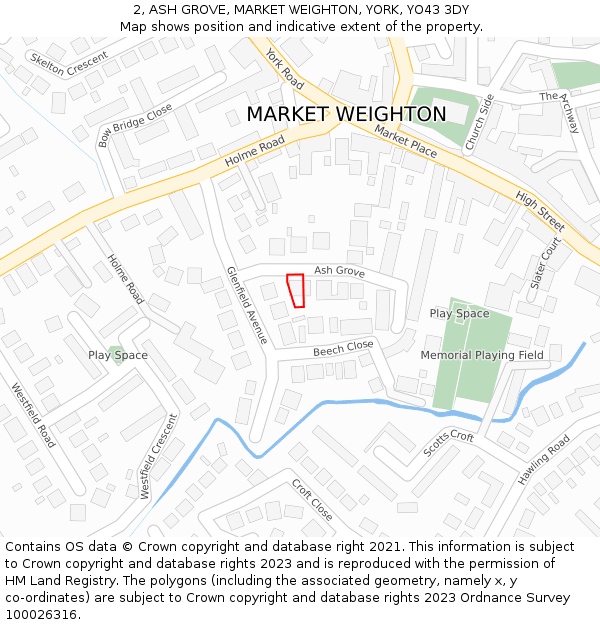 2, ASH GROVE, MARKET WEIGHTON, YORK, YO43 3DY: Location map and indicative extent of plot