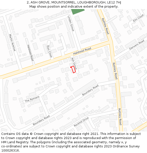 2, ASH GROVE, MOUNTSORREL, LOUGHBOROUGH, LE12 7HJ: Location map and indicative extent of plot