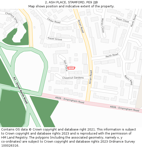 2, ASH PLACE, STAMFORD, PE9 2JB: Location map and indicative extent of plot