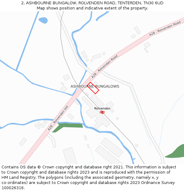2, ASHBOURNE BUNGALOW, ROLVENDEN ROAD, TENTERDEN, TN30 6UD: Location map and indicative extent of plot