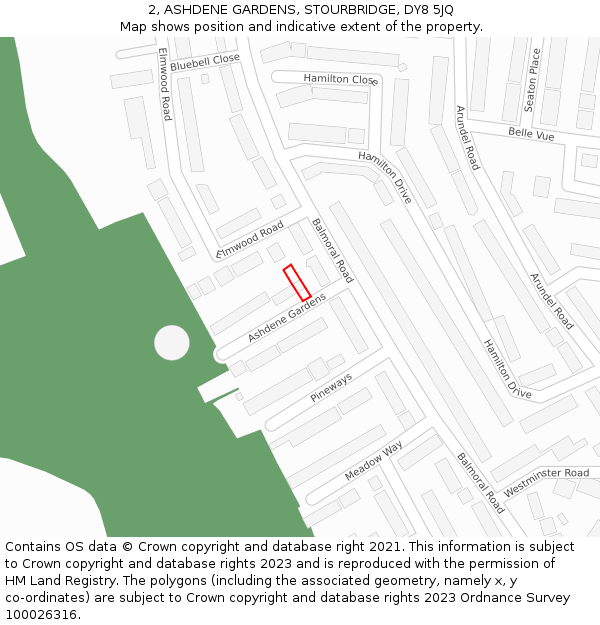 2, ASHDENE GARDENS, STOURBRIDGE, DY8 5JQ: Location map and indicative extent of plot