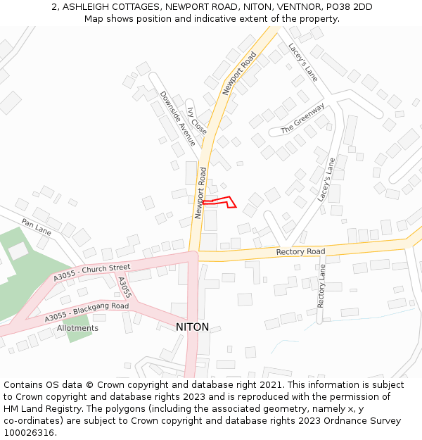 2, ASHLEIGH COTTAGES, NEWPORT ROAD, NITON, VENTNOR, PO38 2DD: Location map and indicative extent of plot