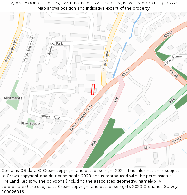 2, ASHMOOR COTTAGES, EASTERN ROAD, ASHBURTON, NEWTON ABBOT, TQ13 7AP: Location map and indicative extent of plot