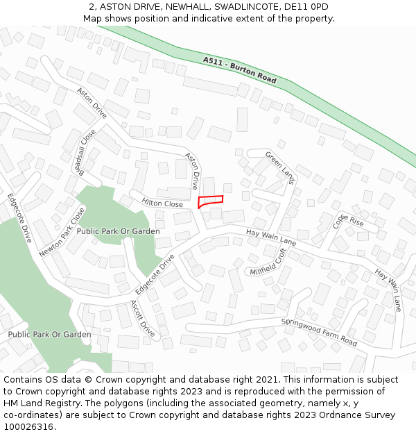 2, ASTON DRIVE, NEWHALL, SWADLINCOTE, DE11 0PD: Location map and indicative extent of plot