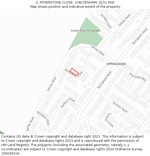 2, ATHERSTONE CLOSE, CHELTENHAM, GL51 0NX: Location map and indicative extent of plot