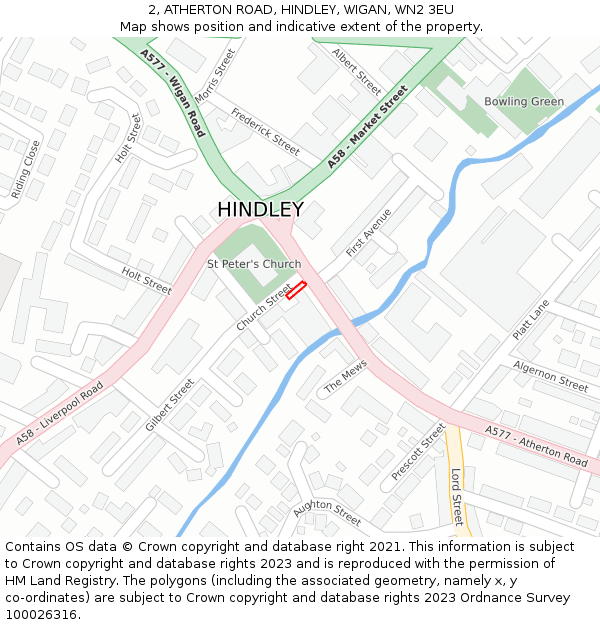 2, ATHERTON ROAD, HINDLEY, WIGAN, WN2 3EU: Location map and indicative extent of plot