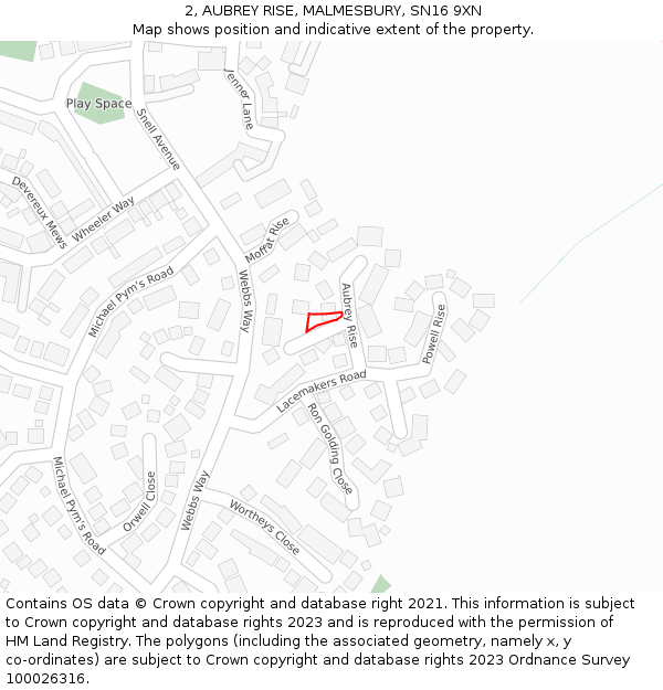 2, AUBREY RISE, MALMESBURY, SN16 9XN: Location map and indicative extent of plot